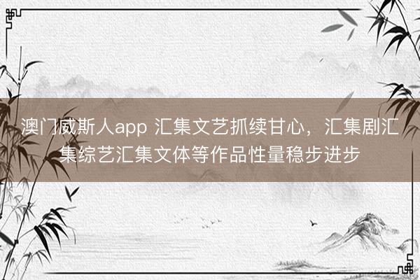 澳门威斯人app 汇集文艺抓续甘心,汇集剧汇集综艺汇集文体等作品性量稳步进步