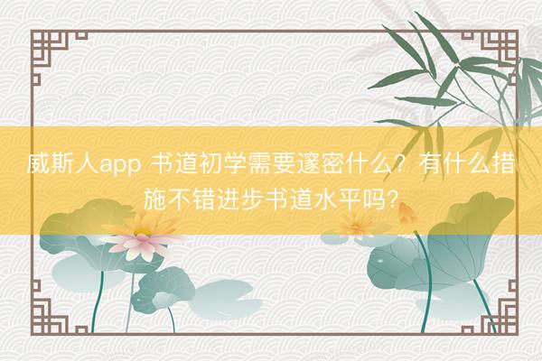 威斯人app 书道初学需要邃密什么?有什么措施不错进步书道水平吗?